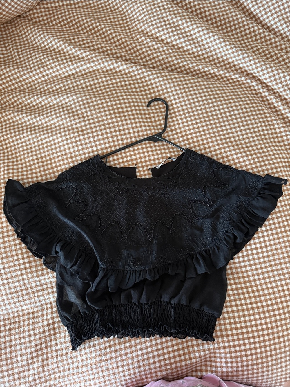 Mango Black Ruffle beaded Crop Top